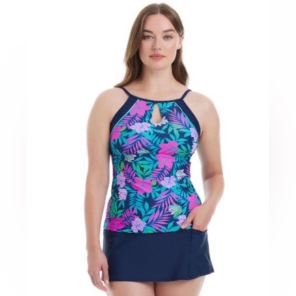 NWT Ellen tracy Tankini swimming suit set with skort 2-piece navy color Size L